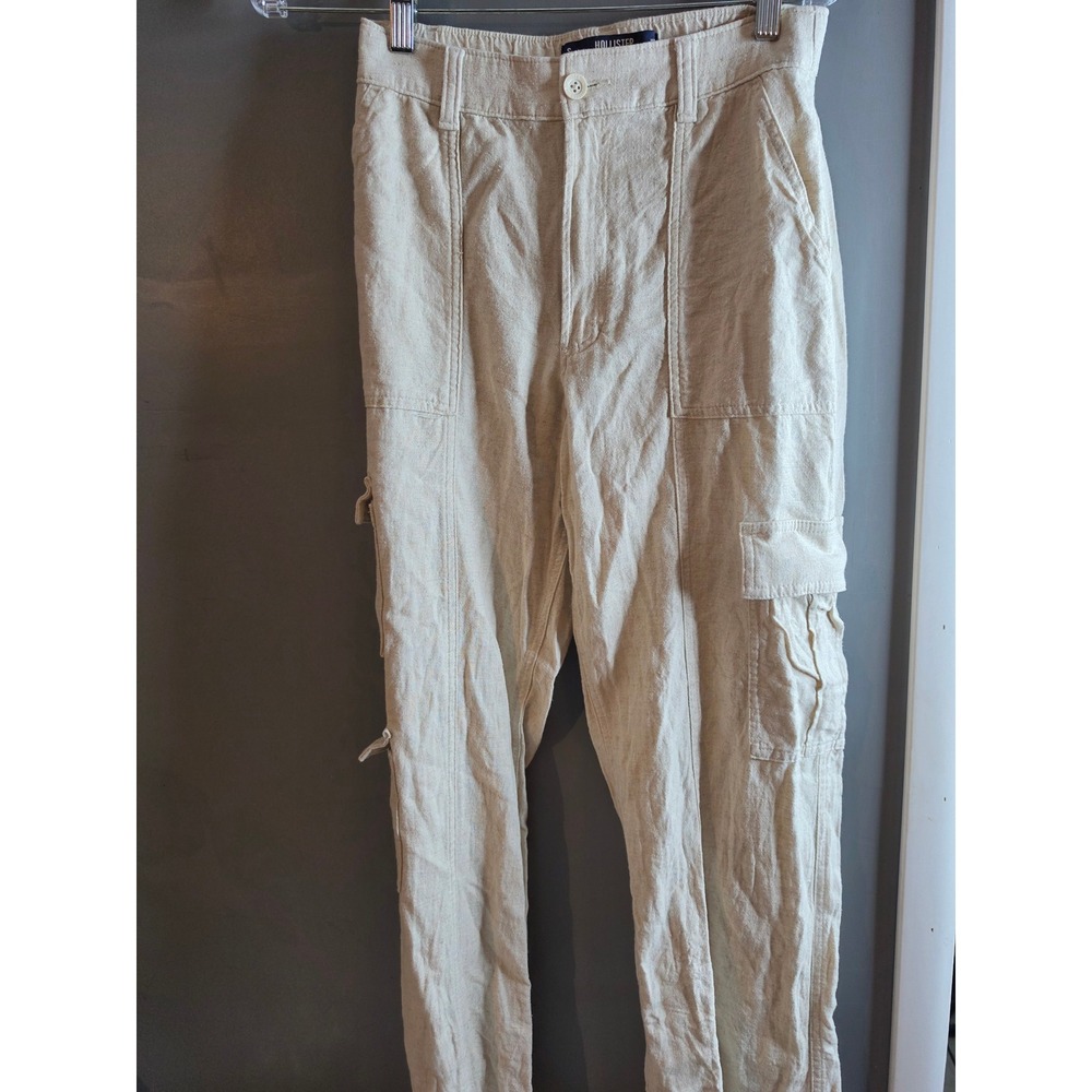 Hollister Ultra High-Rise Baggy Cargo Pants Beige Linen Blend Utility Mens Small